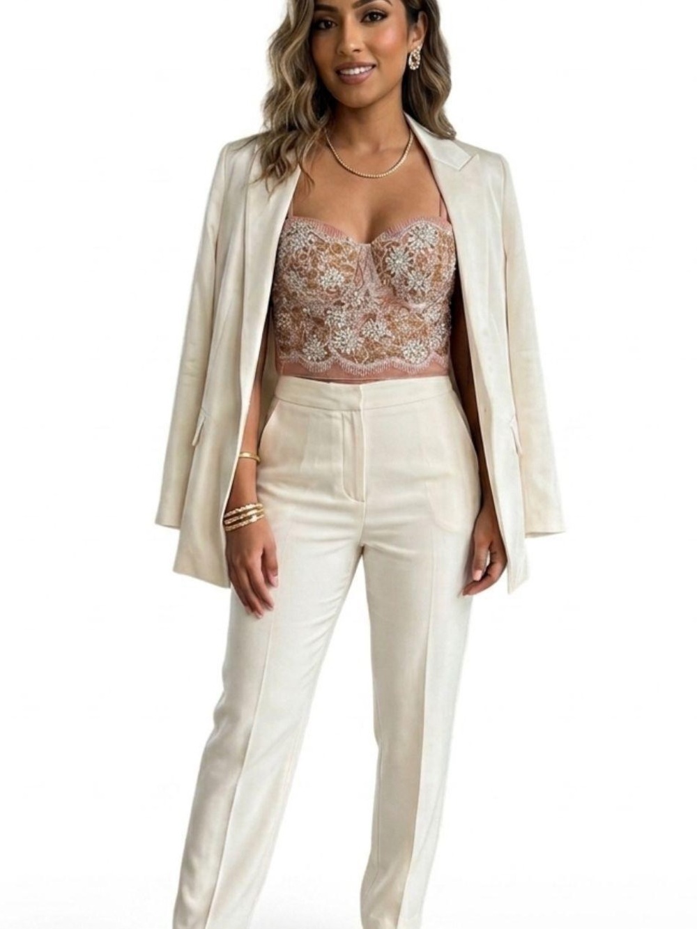 Windsor Lace Bustier Crop Top in Blush and Cream